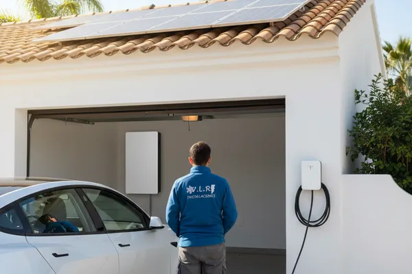 Batería de almacenamiento solar instalada junto a paneles solares - VLR Instalaciones Málaga