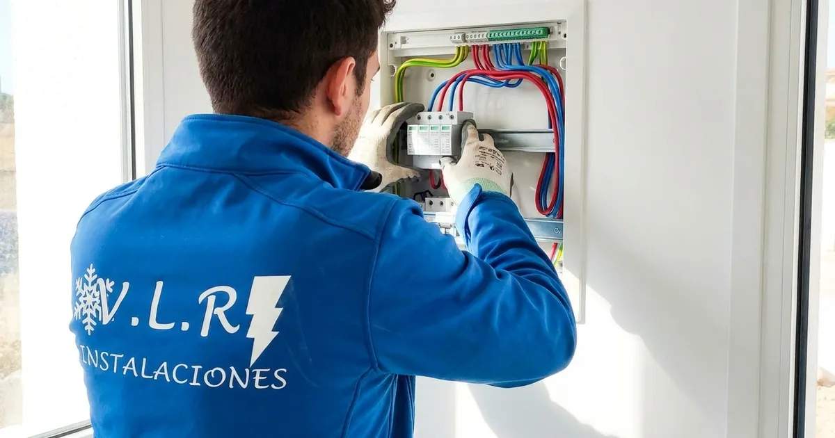 VLR Instalaciones electrician fitting a type 2 surge protection device in a consumer unit