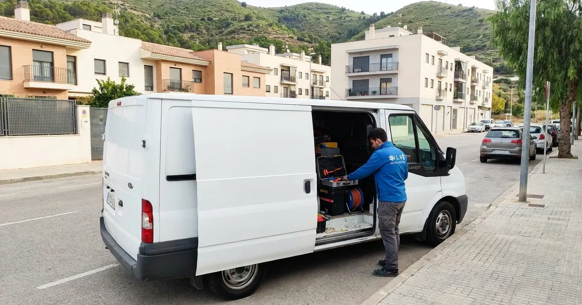 Electricista de VLR Instalaciones con la furgoneta, atendiendo en Alhaurín de la Torre