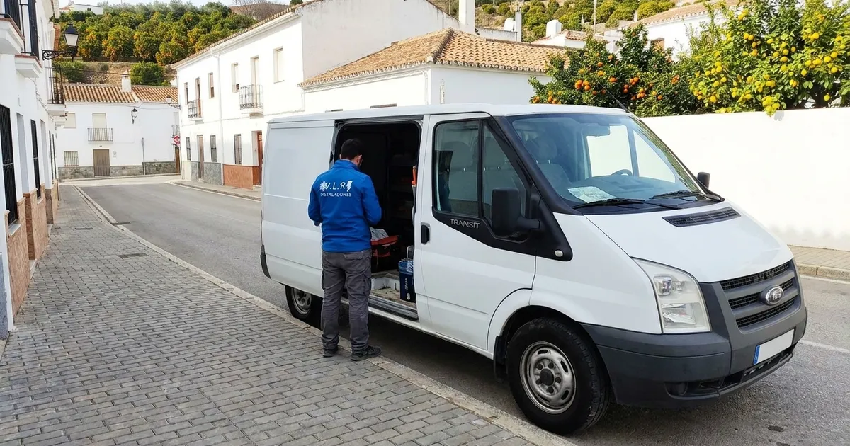 VLR Instalaciones electrician with the company van, serving Alhaurín el Grande