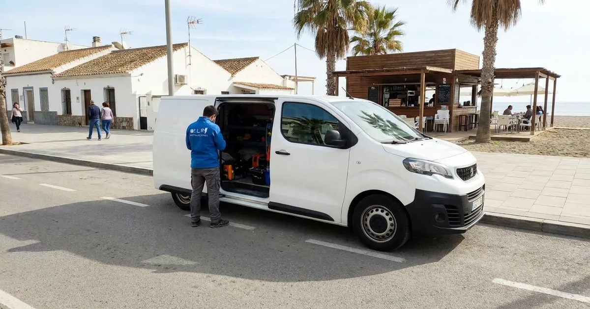 VLR Instalaciones electrician with the company van, serving El Palo and Pedregalejo