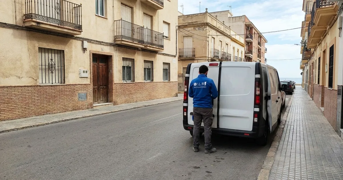 Electricista de VLR Instalaciones con la furgoneta, atendiendo en Huelin