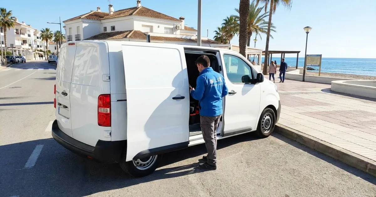 VLR Instalaciones electrician with the company van, serving La Cala de Mijas