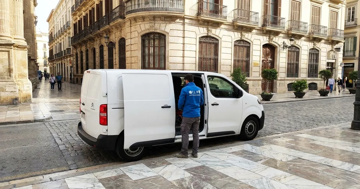 Electricista de VLR Instalaciones con la furgoneta, atendiendo en Málaga Centro