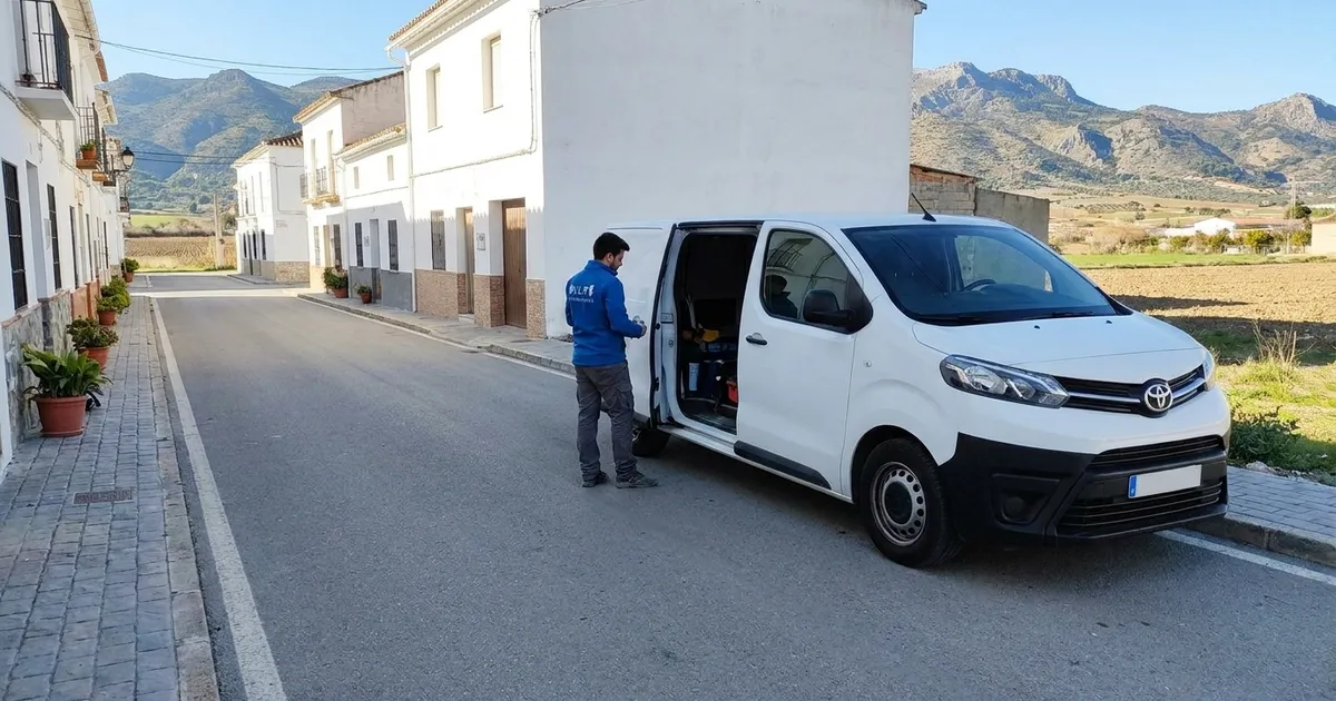 VLR Instalaciones electrician with the company van, serving Pizarra