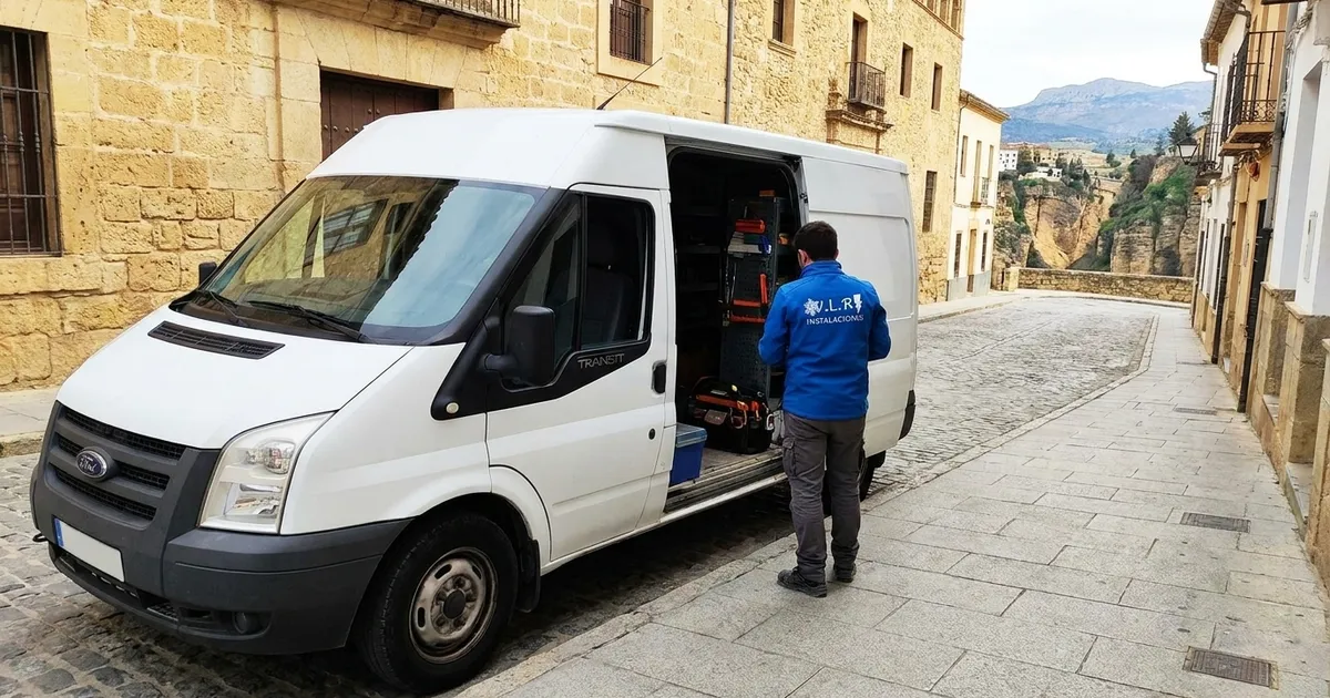 VLR Instalaciones electrician with the company van, serving Ronda