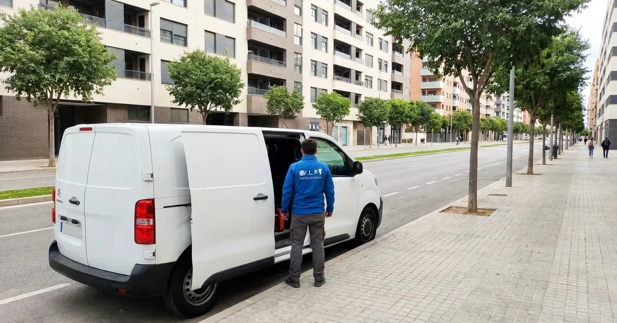 VLR Instalaciones electrician with the company van, serving Teatinos