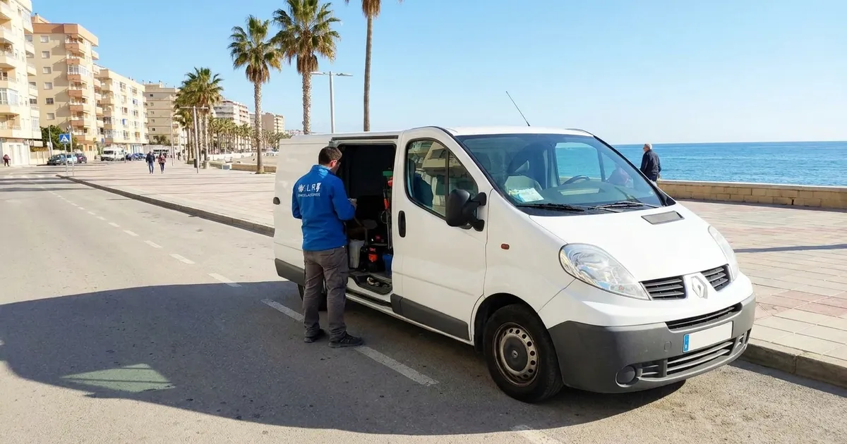VLR Instalaciones electrician with the company van, serving Torre del Mar