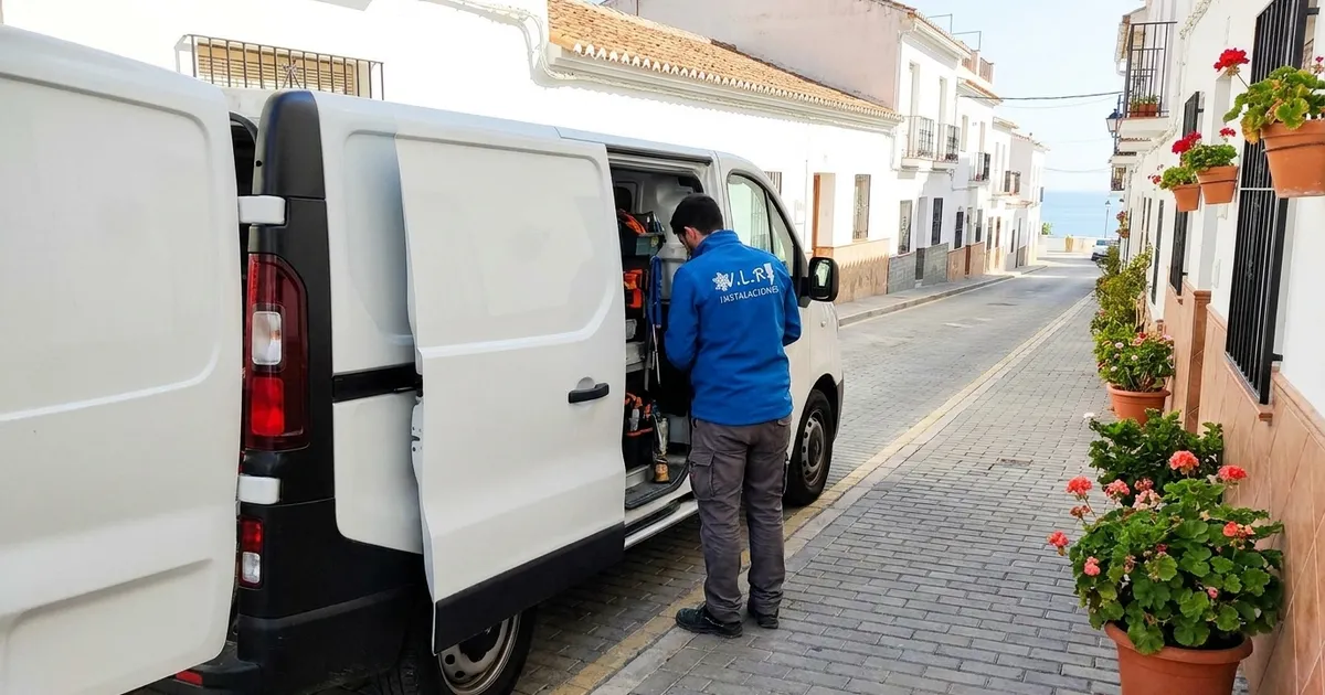 Electricista de VLR Instalaciones con la furgoneta, atendiendo en Torrox